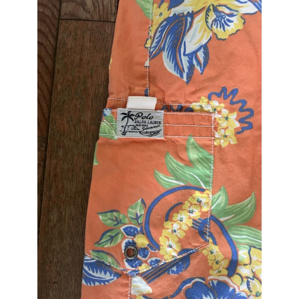 Vtg 90s Polo Ralph Lauren Swimwear Board Shorts Peach Hawaiian Medium/34